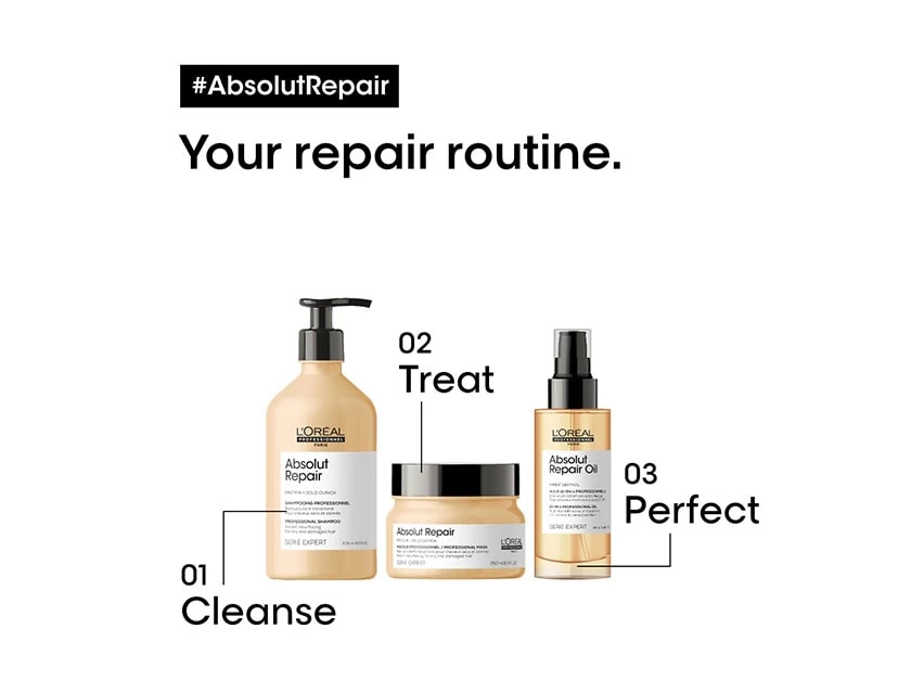 L'Oreal Professionnel Absolut Repair Gold Quinoa + Protein Instant Resurfacing Masque 8 L'Oreal Professionnel Absolut Repair Gold Quinoa + Protein Instant Resurfacing Masque - Image 6