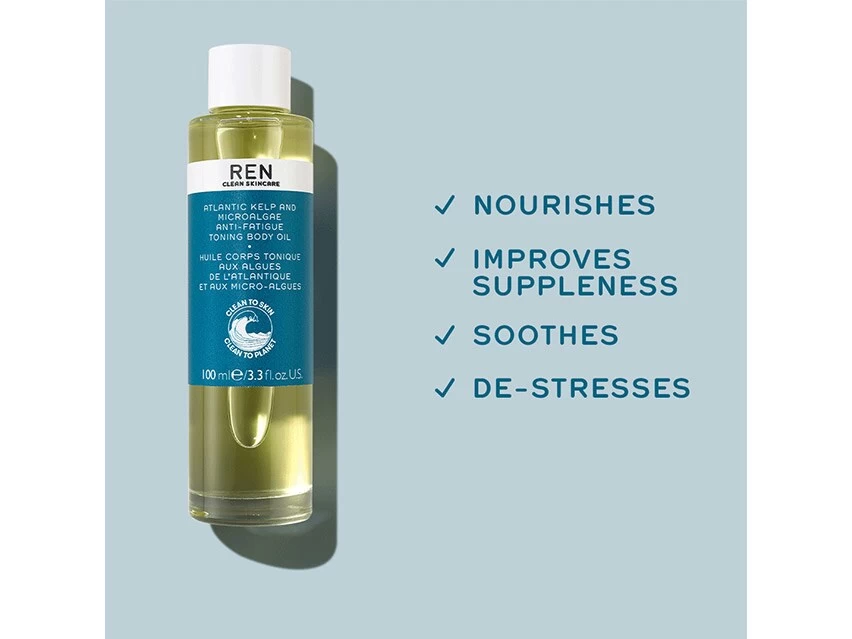 REN Clean Skincare Atlantic Kelp And Microalgae Anti-Fatigue Toning Body Oil 5 REN Clean Skincare Atlantic Kelp And Microalgae Anti-Fatigue Toning Body Oil - Image 3